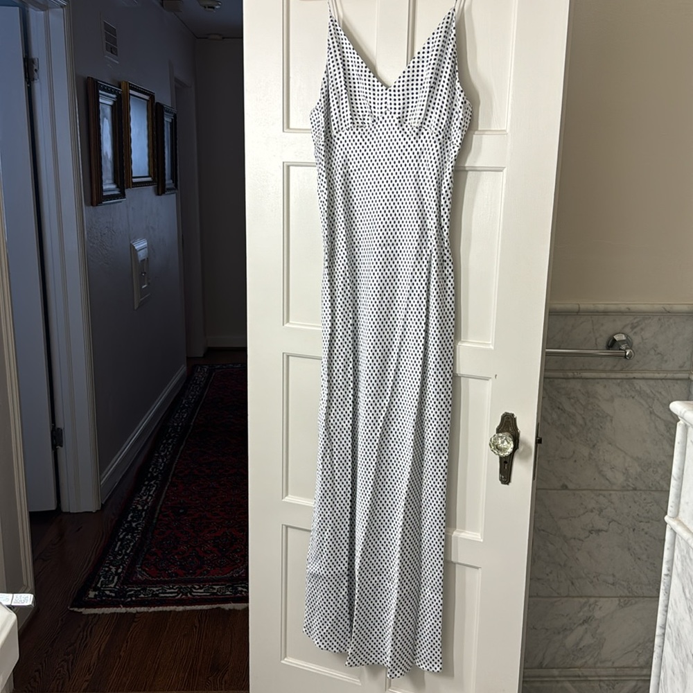 J.Crew Collection full-length luster crepe V-neck slip dress dot print BU220 - Picture 9 of 13